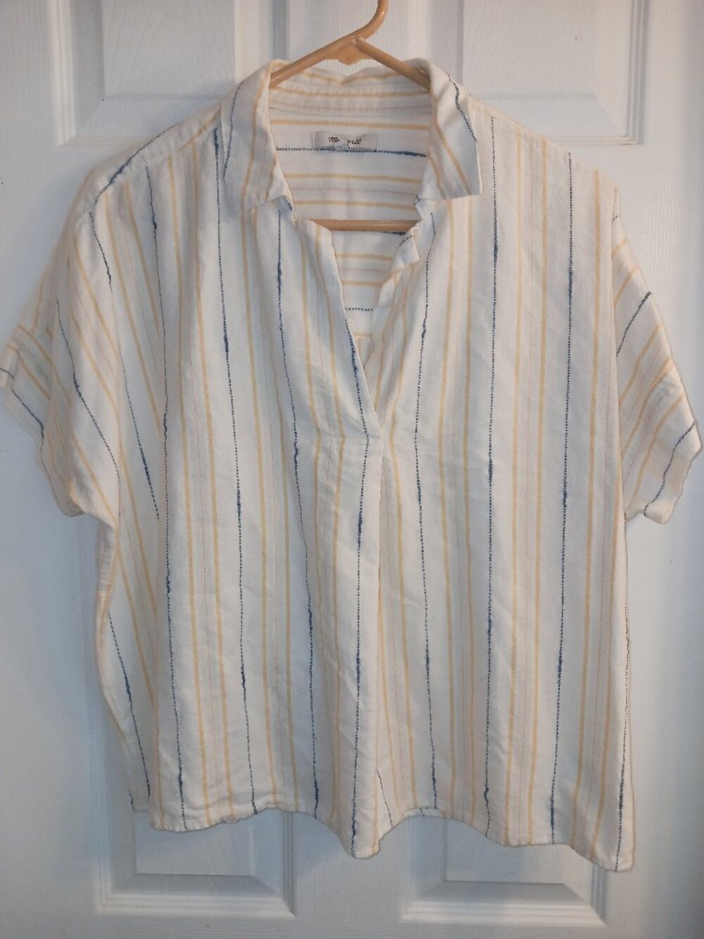 Madewell Park Popover Shirt Textured Stripe Collar Shirt L Yellow Blue White